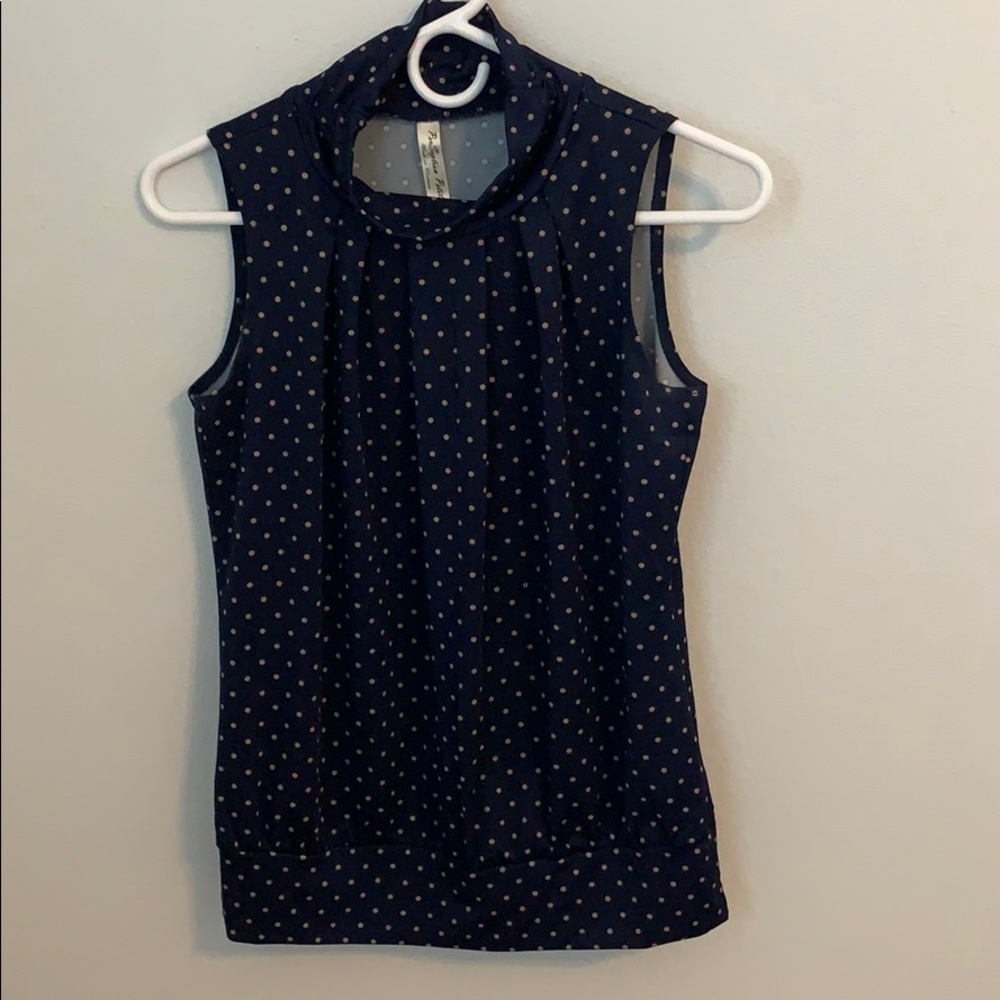 Blue/tan mock neck tank
